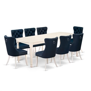 Pemberly Row 9-Piece Dining Set in Linen White and Navy Blue Faux Leather