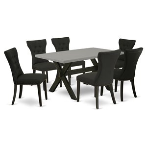 Pemberly Row 7-Piece X-Style Table and Chair Set in Black and Cement Finish