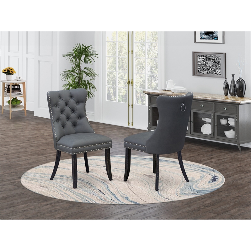 Pemberly Row Faux Leather Parson Dining Chair in Platinum Gray (Set of 2)