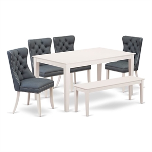 Pemberly Row 6-Piece Dining Set in Linen White with Platinum Gray Upholstery