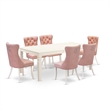 Pemberly Row 7-Piece Rubberwood Dining Set in Linen White with Beige Red Chairs
