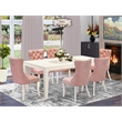 Pemberly Row 7-Piece Rubberwood Dining Set in Linen White with Beige Red Chairs