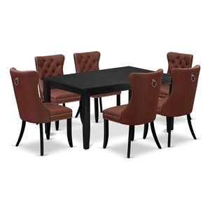 Pemberly Row 7-Piece Dining Table Set with Faux Leather Chairs in Black Burgundy