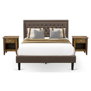 Pemberly Row 3-Piece Traditional Queen Bed Set in Brown Linen Fabric