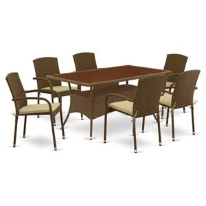 Pemberly Row 7-Piece Metal Patio Dining Set with Cushions in Brown Finish