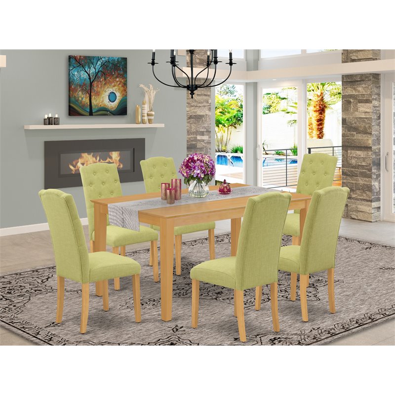 Pemberly Row Capri 7-Piece Dining Set Wood Oak with Lime Green Chairs