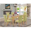 Pemberly Row Capri 7-Piece Dining Set Wood Oak with Lime Green Chairs