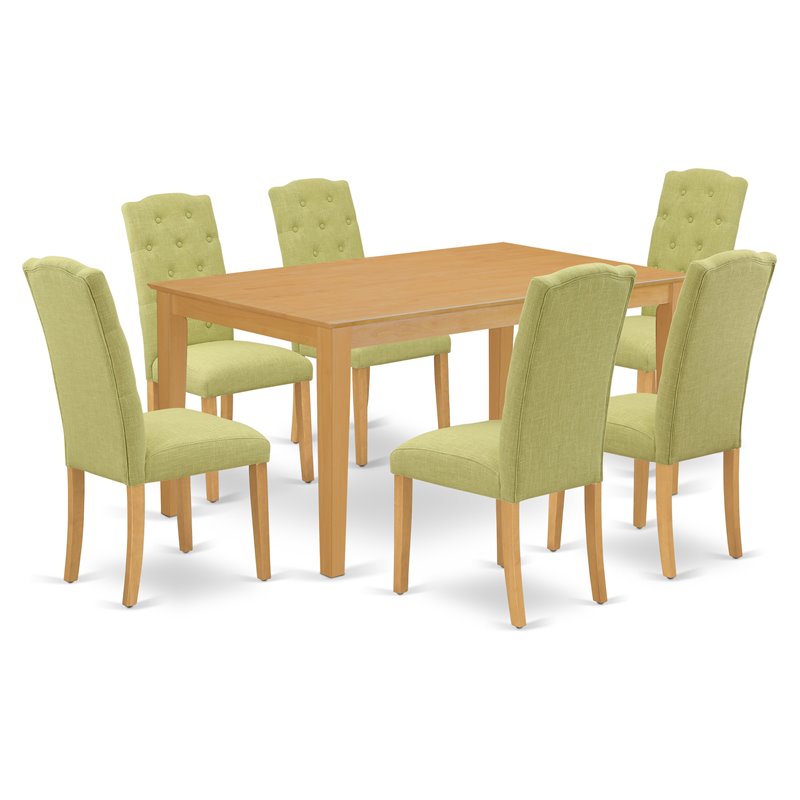 Pemberly Row Capri 7-Piece Dining Set Wood Oak with Lime Green Chairs