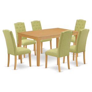 Pemberly Row Capri 7-Piece Dining Set Wood Oak with Lime Green Chairs
