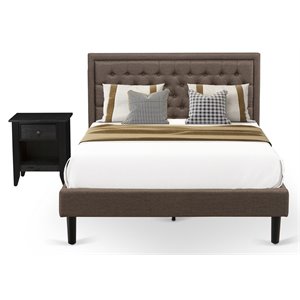 Pemberly Row Wood Queen Bed Set with Nightstand in Brown Finish