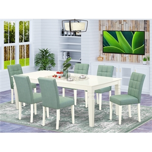 Pemberly Row 7-Piece Dining Set with Linen White Table and Willow Green Chairs