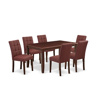 Pemberly Row 7-Piece Kitchen Table Set in Mahogany & Burgundy