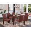 Pemberly Row 7-Piece Kitchen Table Set in Mahogany & Burgundy