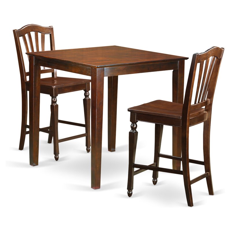 Pemberly Row 3-Piece Wooden Pub Table and Chairs in Mahogany Finish