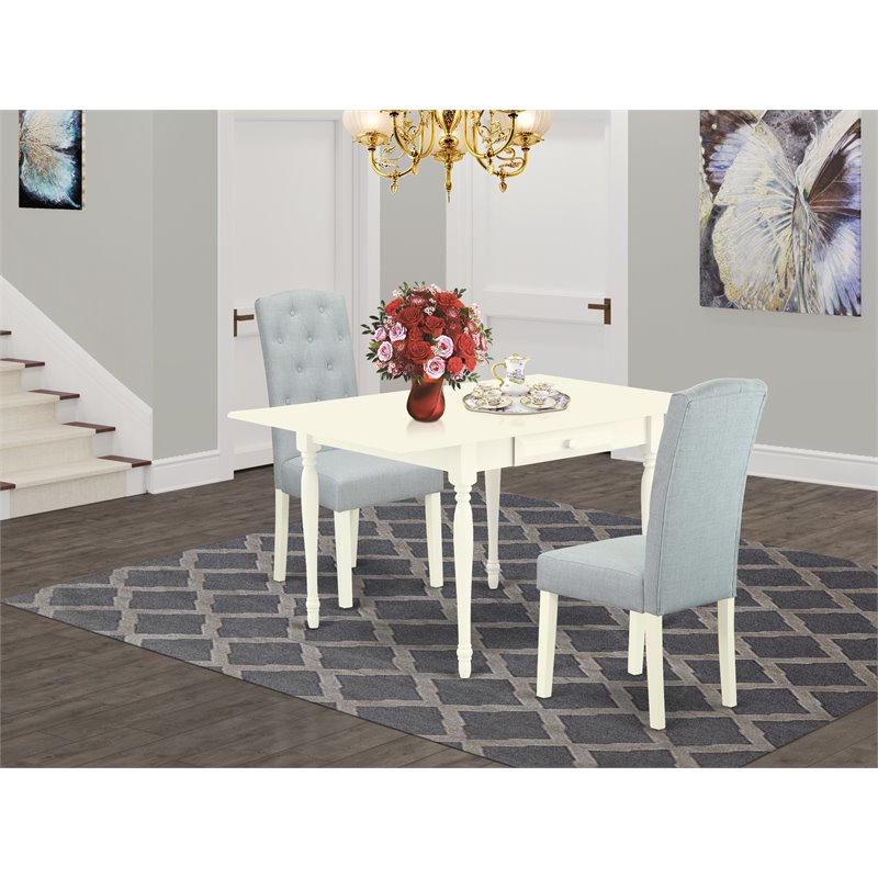 Pemberly Row 3-Piece Rubberwood Dining Set with Linen Upholstery in White