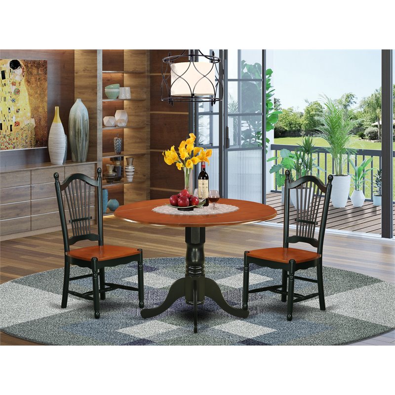 Pemberly Row 3-Piece Round Wood Dining Set in Black and Cherry