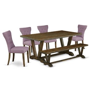 Pemberly Row Rectangle 6-Piece Wood Dining Set with Bench in Jacobean
