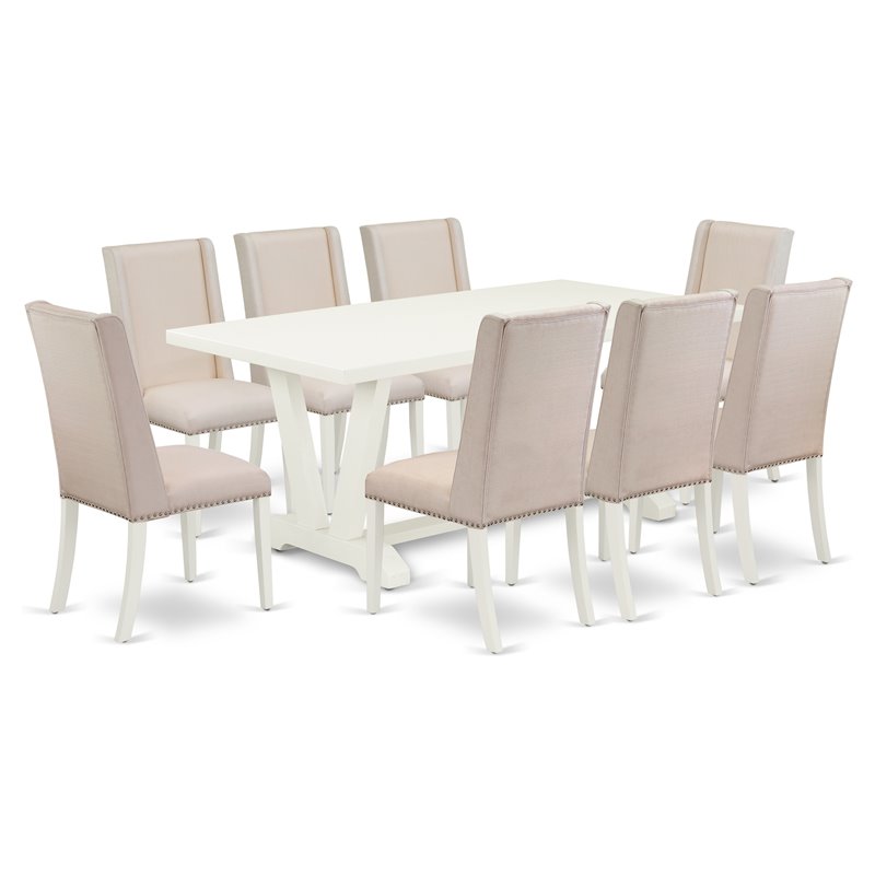 Pemberly Row 9-Piece Wood Dinette Set Rubber Wood in Linen White
