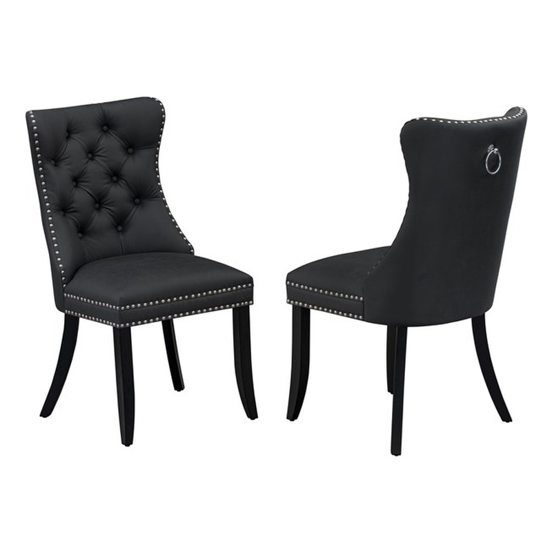 Pemberly Row Faux Leather Parson Dining Chair in Dark Gray (Set of 2)