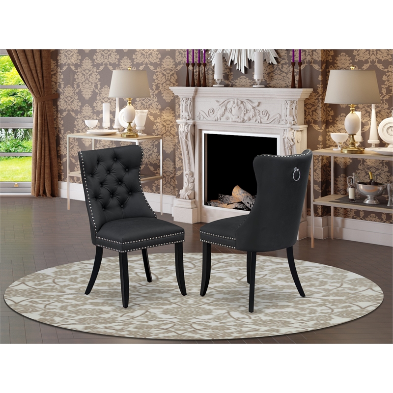 Pemberly Row Faux Leather Parson Dining Chair in Dark Gray (Set of 2)