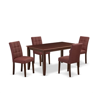 Pemberly Row 5-Piece Wood Dining Set with Faux Leather in Mahogany/Burgundy