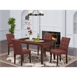Pemberly Row 5-Piece Wood Dining Set with Faux Leather in Mahogany/Burgundy