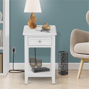 Pemberly Row 24-Inch White Wood Nightstand with Drawer & Bottom Shelf
