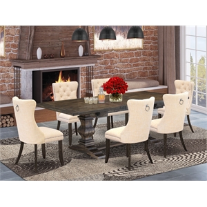 Pemberly Row 7-Piece Dining Set with Butterfly Leaf Table and Beige Chairs