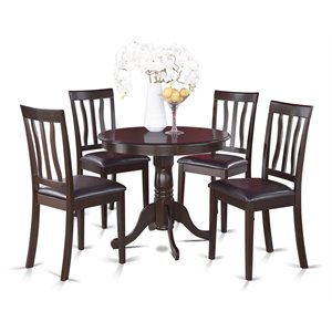 Pemberly Row 5-Piece Wood Dining Set with Round Table in Cappuccino