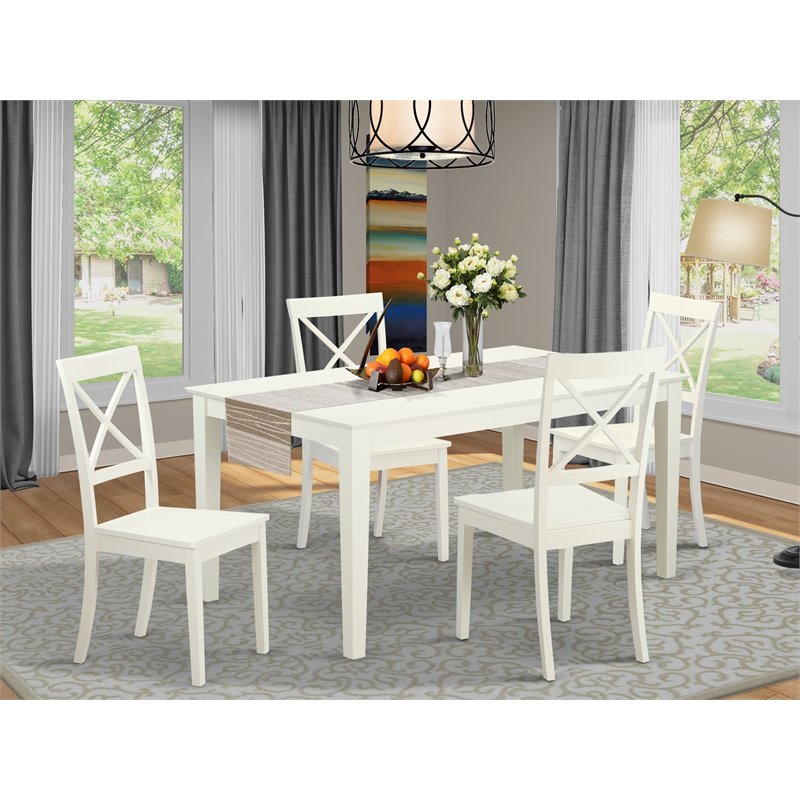 Pemberly Row Capri 5-Piece Wood Dining Set with Wood Seat in Linen White