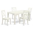 Pemberly Row Capri 5-Piece Wood Dining Set with Wood Seat in Linen White