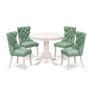 Pemberly Row 5-Piece Dining Set in Linen White/Willow Green Upholstery