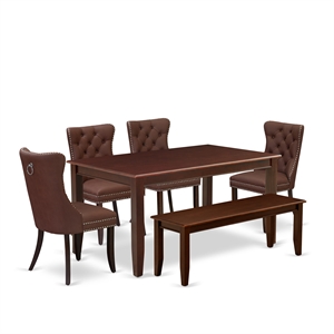 Pemberly Row 6-Piece Dining Set in Mahogany/Burgundy Upholstery