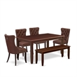 Pemberly Row 6-Piece Dining Set in Mahogany/Burgundy Upholstery