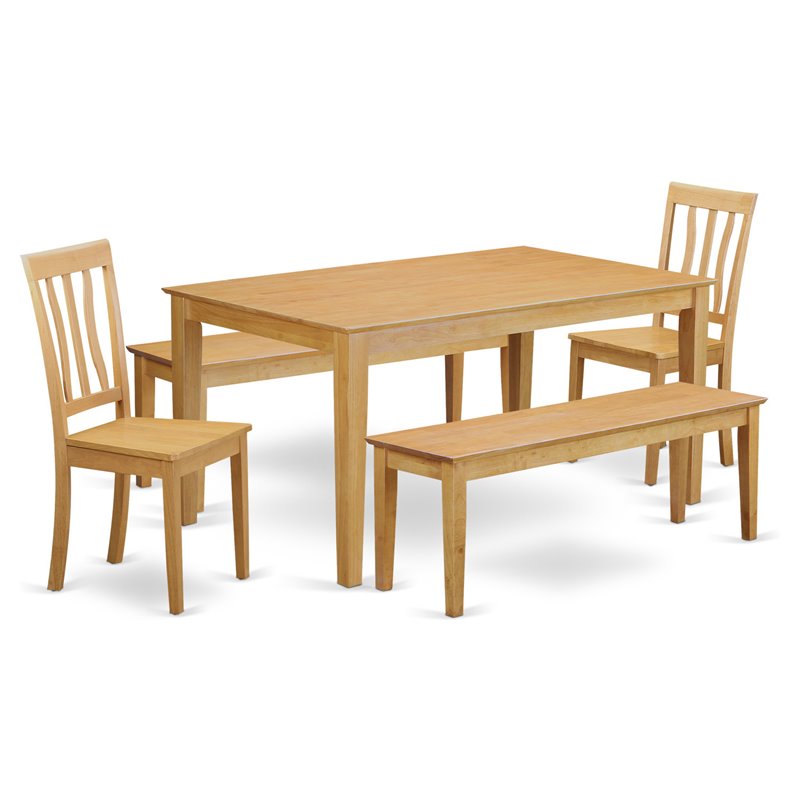 Pemberly Row 5-Piece Wood Dining Set with Benches in Oak Finish