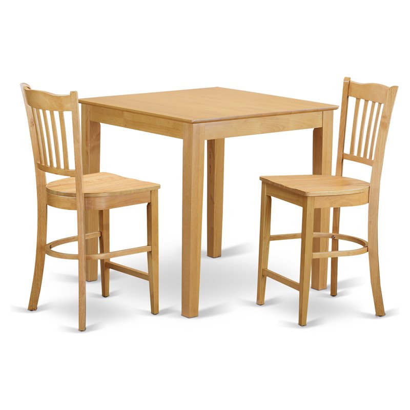 Pemberly Row 3-Piece Wood Pub Dining Set with Chairs in Oak Finish