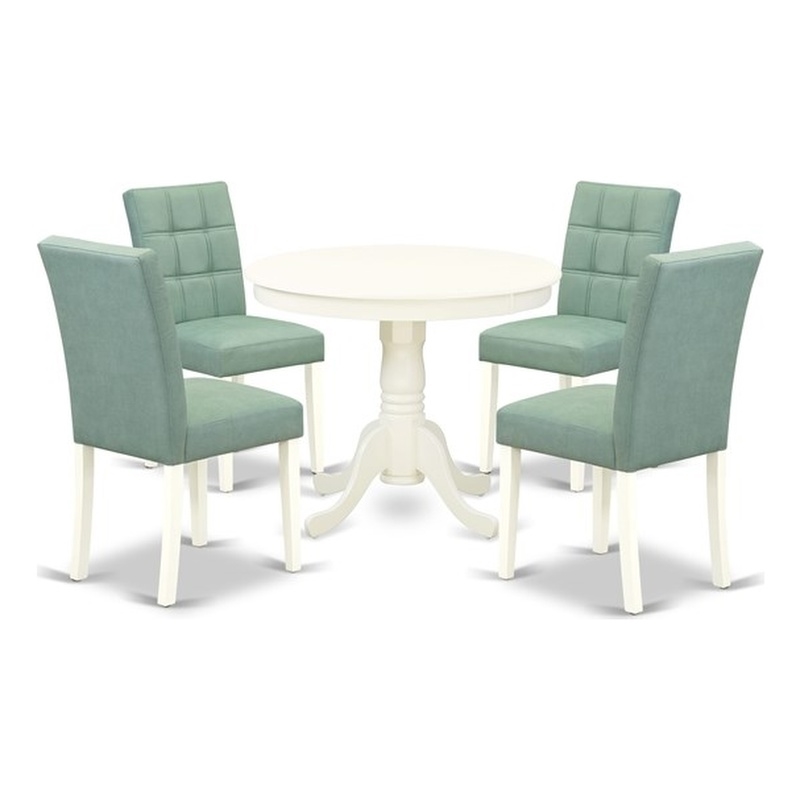 Pemberly Row 5-Piece Dining Table Set Rubberwood Faux Leather Willow Green
