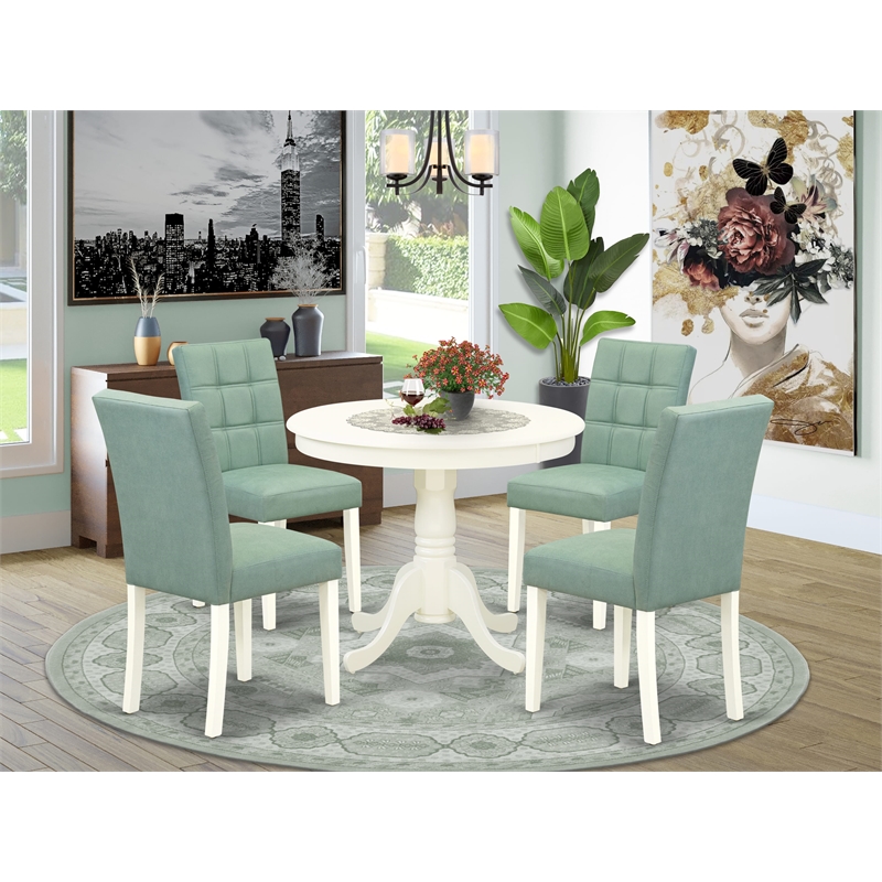 Pemberly Row 5-Piece Dining Table Set Rubberwood Faux Leather Willow Green