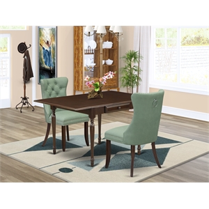 Pemberly Row 3-Piece Dining Table Set in Mahogany and Willow Green