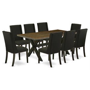 Pemberly Row 9-Piece X-Style Dining Table Set in Black and Light Tan