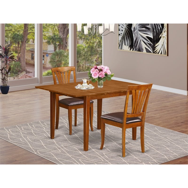 Pemberly Row 3-Piece Dining Set with Saddle Brown Finish and Faux Leather
