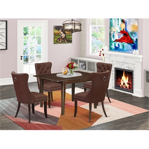 Pemberly Row 5-Piece Dining Table Set with Faux Leather Chairs in Mahogany