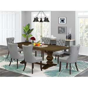 Pemberly Row 7-Piece Dining Set with Faux Leather in Light Gray
