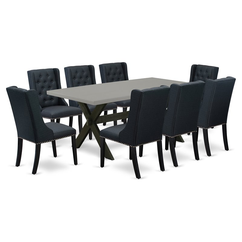 Pemberly Row 9-Piece Dining Set with Cement Top and Wire Brush Black Finish