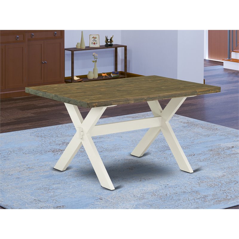 Pemberly Row X-Style 36x60 in Wood Dining Table in White and Brown