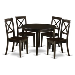 Pemberly Row 5-Piece Dining Set with Round Wood Table & 4 Chairs in Cappuccino