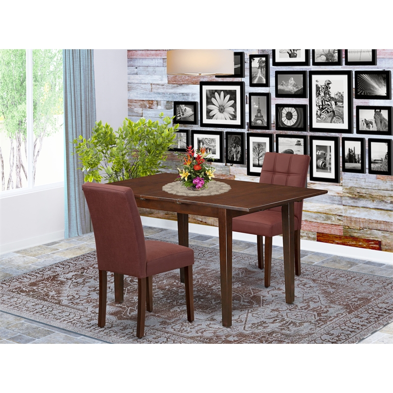 Pemberly Row 3-Piece Wood Dining Set with Faux Leather Chairs in Mahogany
