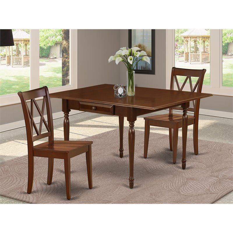 Pemberly Row 3-Piece Rectangular Dining Set with Mahogany Finish and Chairs
