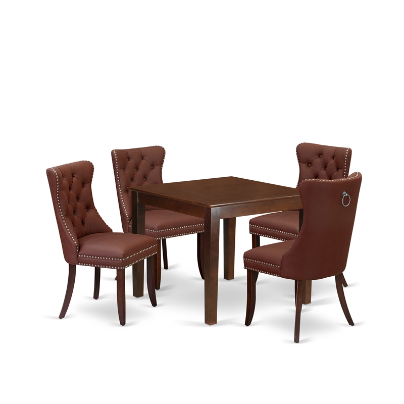 Pemberly Row 5-Piece Dining Set Rubber Wood Burgundy Fabric Mahogany Finish