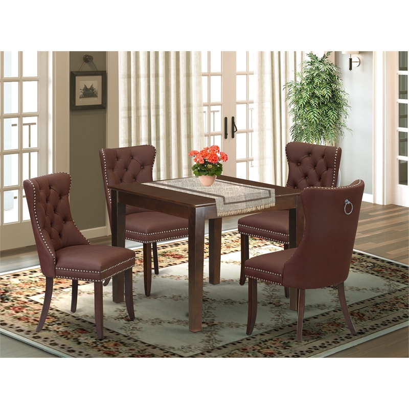 Pemberly Row 5-Piece Dining Set Rubber Wood Burgundy Fabric Mahogany Finish